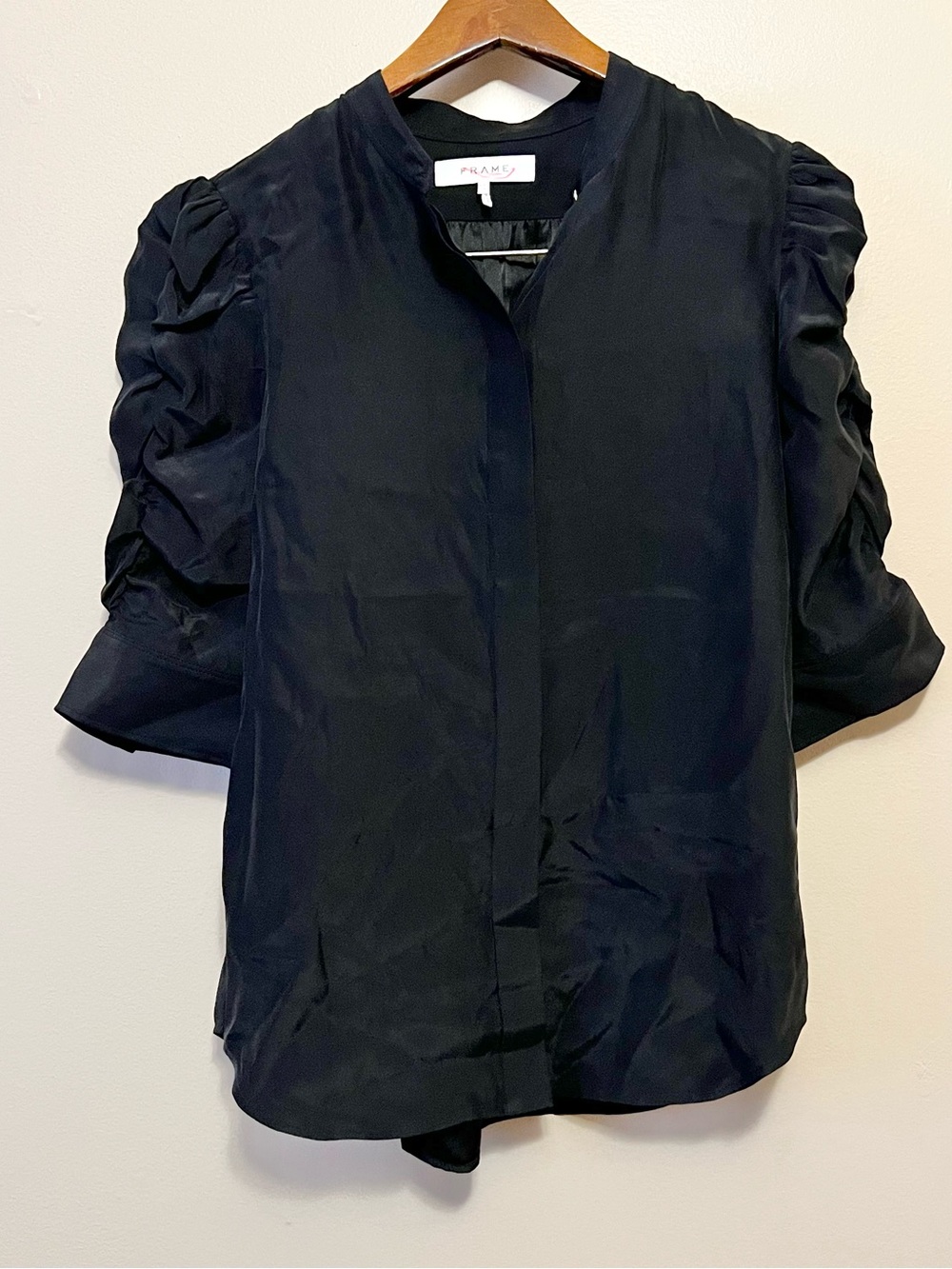 Frame Denim Black Puff-Sleeve Blouse